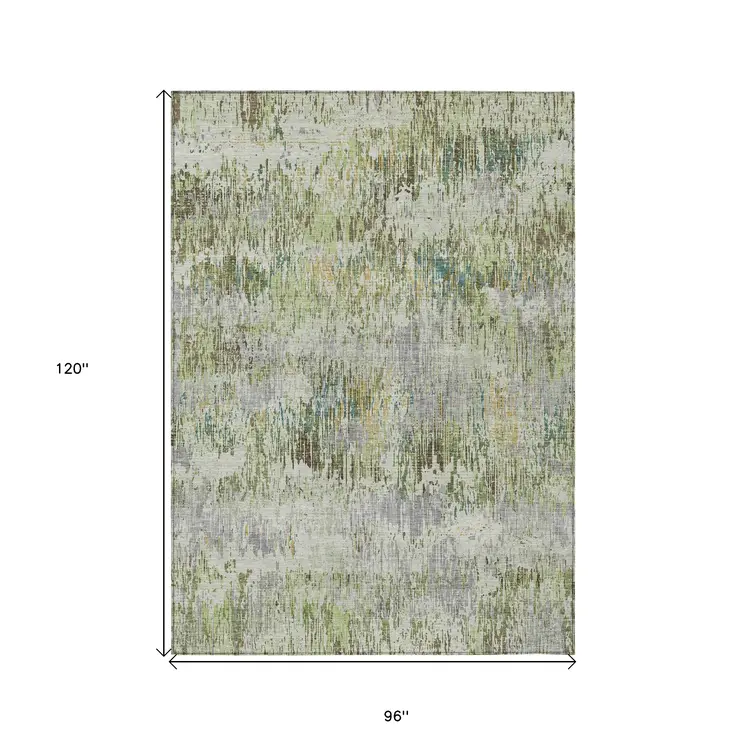 8' X 10' Artichoke Green And Fern Green Striped Washable Indoor Outdoor Area Rug