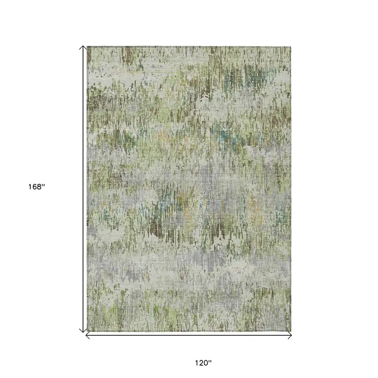 10' X 14' Artichoke Green And Fern Green Striped Washable Indoor Outdoor Area Rug