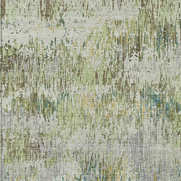 10' X 14' Artichoke Green And Fern Green Striped Washable Indoor Outdoor Area Rug