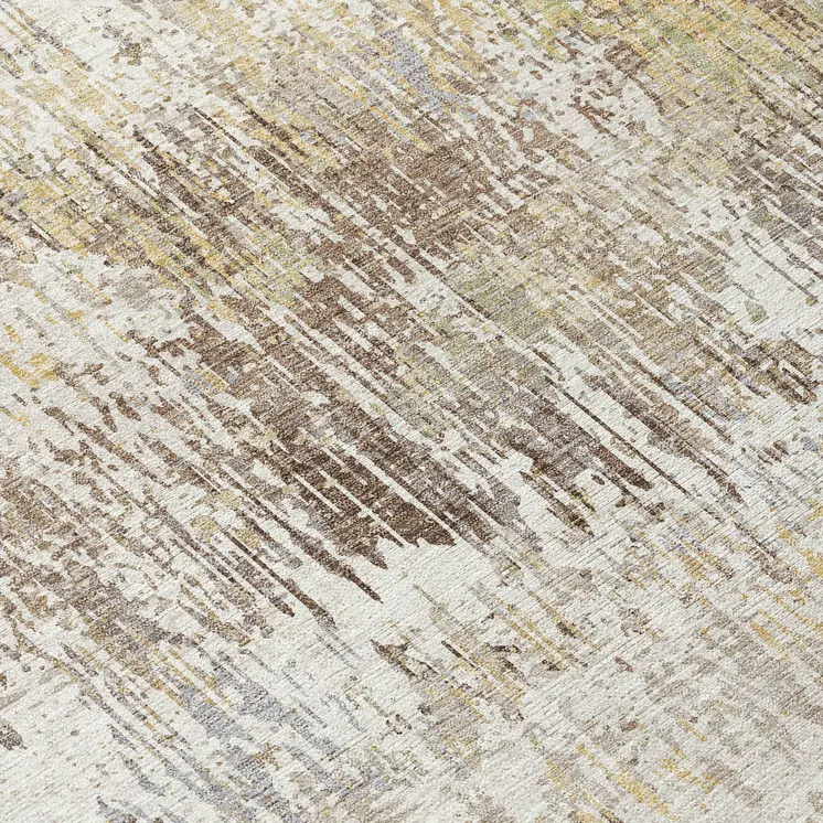 8' Ivory And Taupe Round Striped Washable Indoor Outdoor Area Rug
