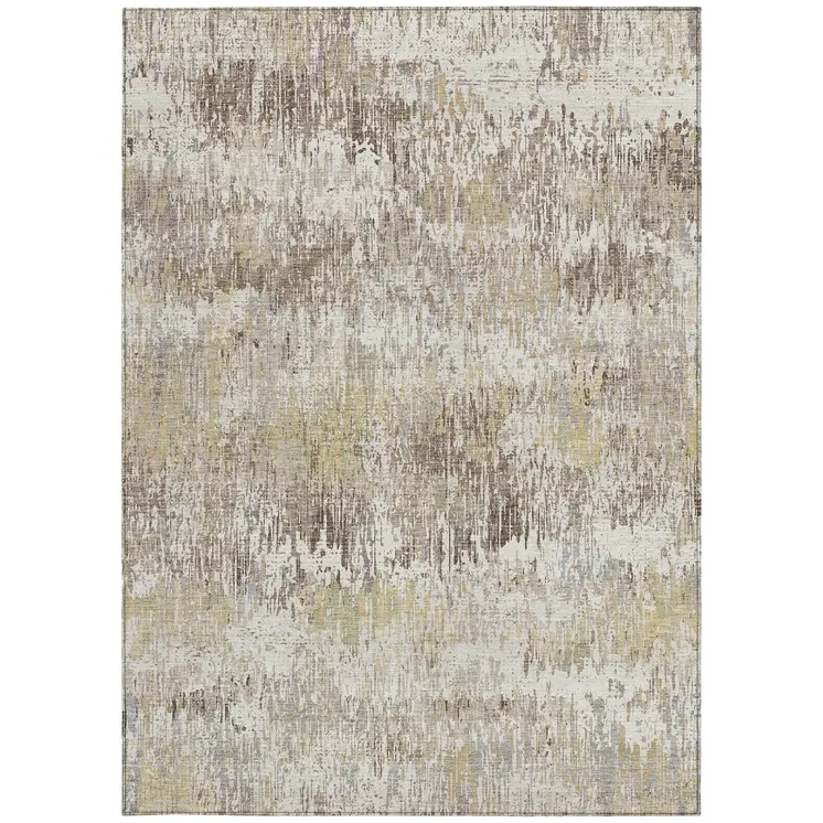 8' X 10' Ivory And Taupe Striped Washable Indoor Outdoor Area Rug