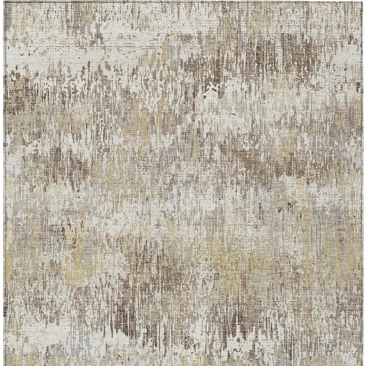 10' X 14' Ivory And Taupe Striped Washable Indoor Outdoor Area Rug