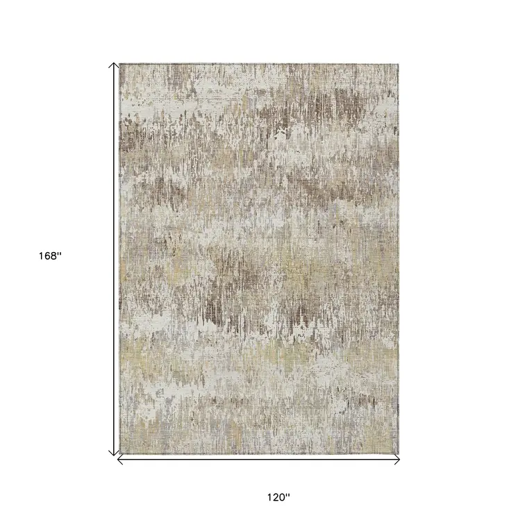 10' X 14' Ivory And Taupe Striped Washable Indoor Outdoor Area Rug