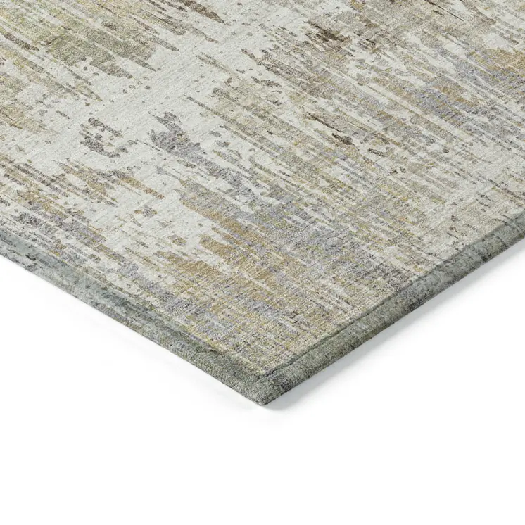 10' X 14' Ivory And Taupe Striped Washable Indoor Outdoor Area Rug