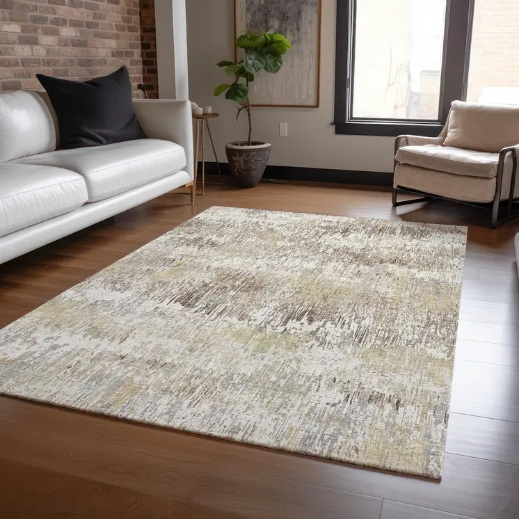 10' X 14' Ivory And Taupe Striped Washable Indoor Outdoor Area Rug