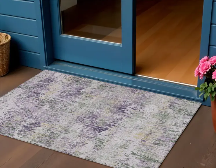 3' X 5' Lavender And Purple Striped Washable Indoor Outdoor Area Rug