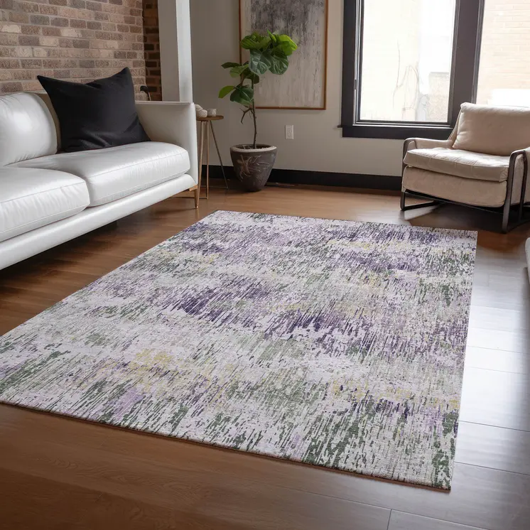3' X 5' Lavender And Purple Striped Washable Indoor Outdoor Area Rug