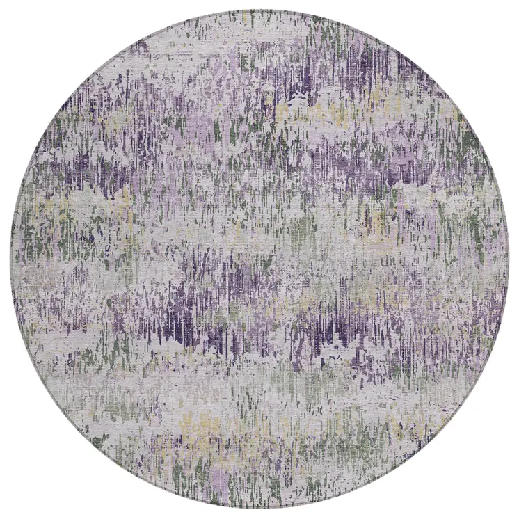8' Lavender And Purple Round Striped Washable Indoor Outdoor Area Rug