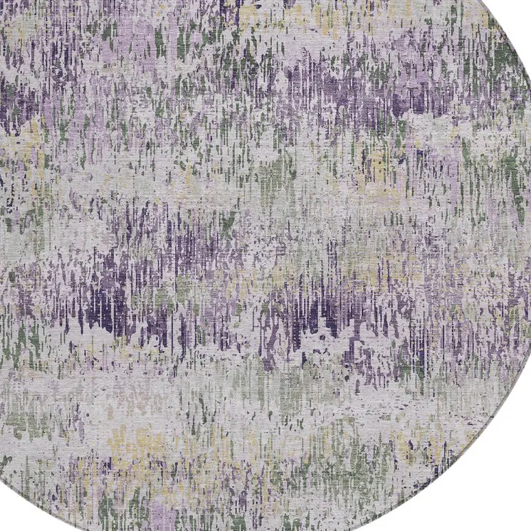 8' Lavender And Purple Round Striped Washable Indoor Outdoor Area Rug