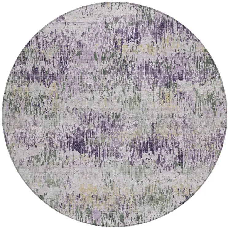 8' Lavender And Purple Round Striped Washable Indoor Outdoor Area Rug