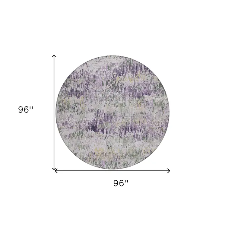 8' Lavender And Purple Round Striped Washable Indoor Outdoor Area Rug