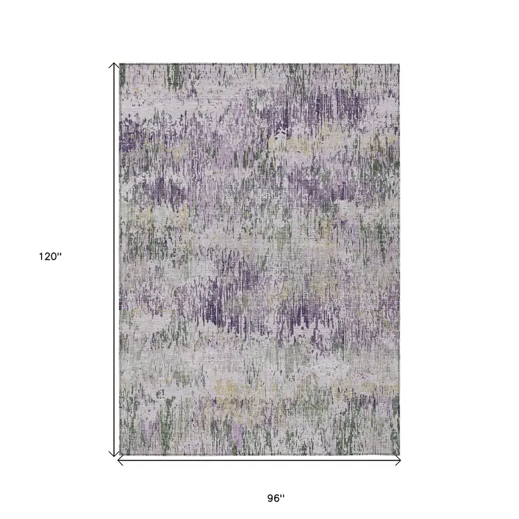 8' X 10' Lavender And Purple Striped Washable Indoor Outdoor Area Rug