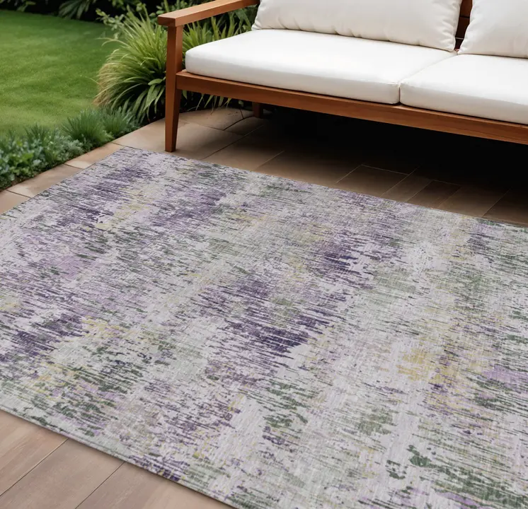 8' X 10' Lavender And Purple Striped Washable Indoor Outdoor Area Rug
