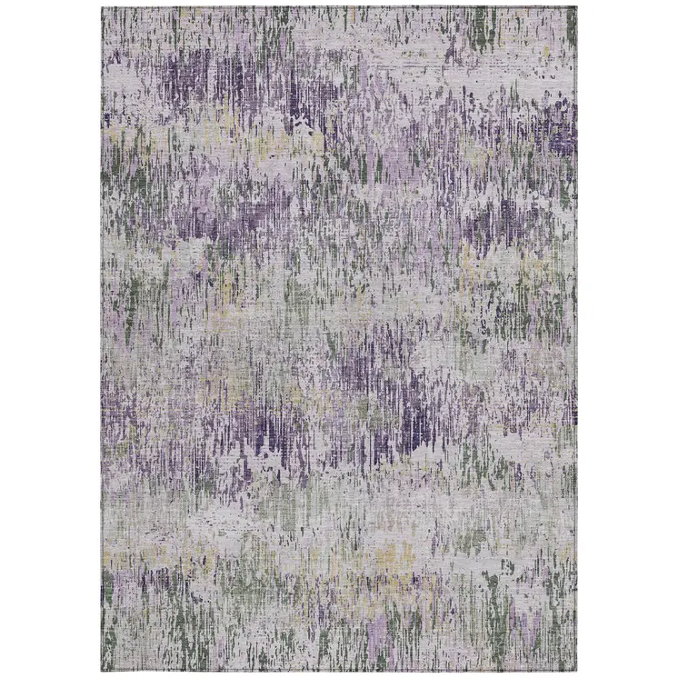 9' X 12' Lavender And Purple Striped Washable Indoor Outdoor Area Rug