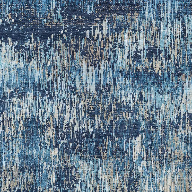 3' X 5' Navy Blue And Denim Blue Striped Washable Indoor Outdoor Area Rug
