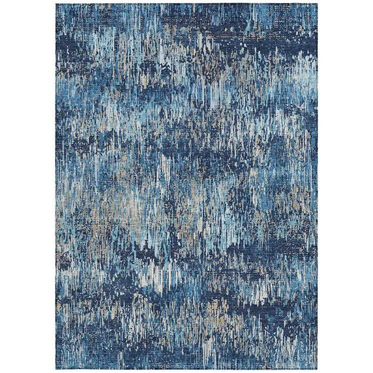 9' X 12' Navy Blue And Denim Blue Striped Washable Indoor Outdoor Area Rug