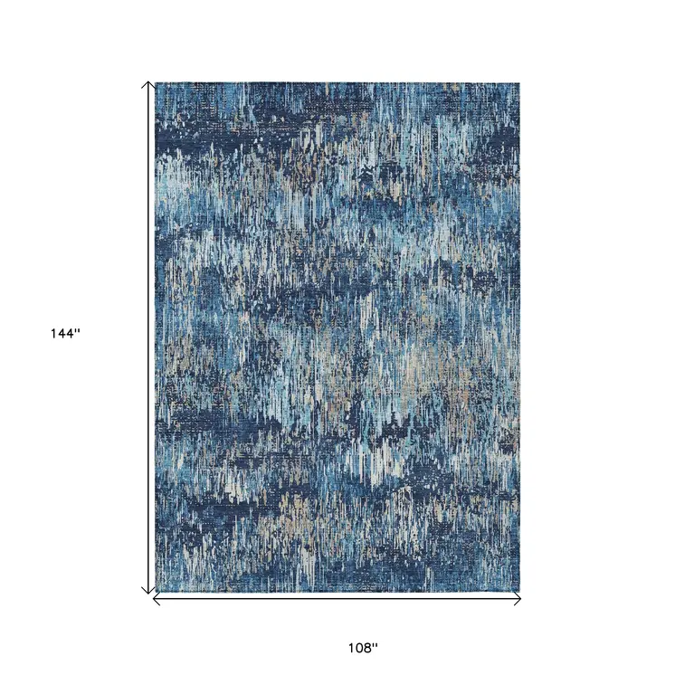 9' X 12' Navy Blue And Denim Blue Striped Washable Indoor Outdoor Area Rug