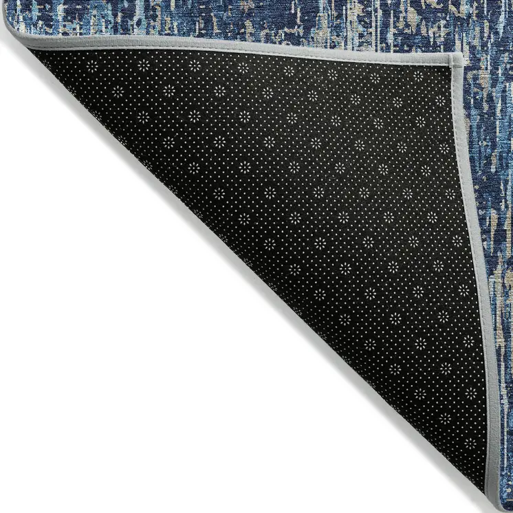 9' X 12' Navy Blue And Denim Blue Striped Washable Indoor Outdoor Area Rug