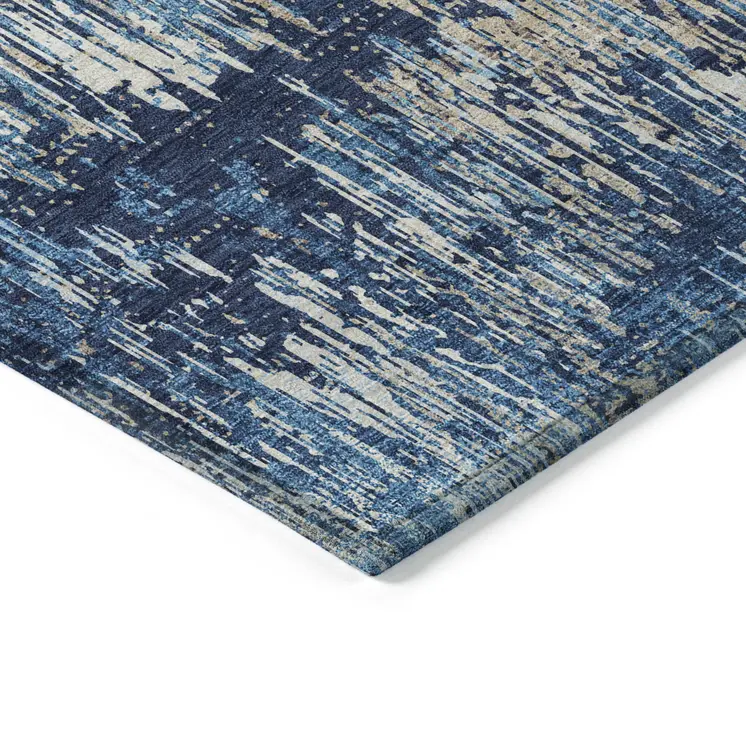 9' X 12' Navy Blue And Denim Blue Striped Washable Indoor Outdoor Area Rug