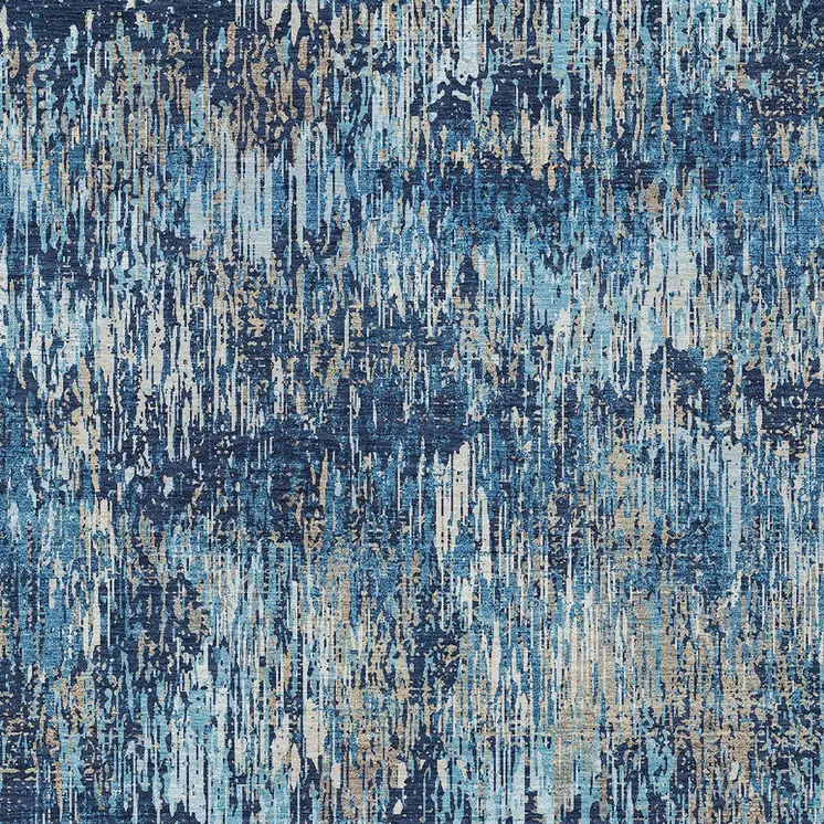10' X 14' Navy Blue And Denim Blue Striped Washable Indoor Outdoor Area Rug
