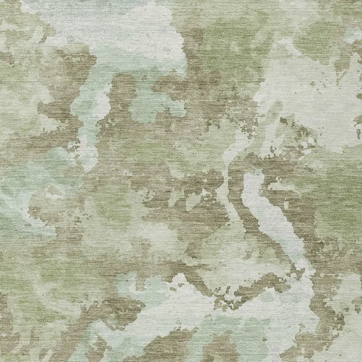 3' X 5' Artichoke Green And Fern Green Abstract Washable Indoor Outdoor Area Rug