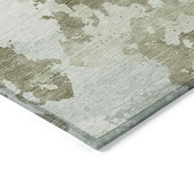 5' X 8' Artichoke Green And Fern Green Abstract Washable Indoor Outdoor Area Rug