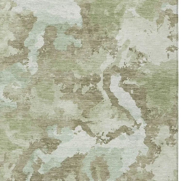 5' X 8' Artichoke Green And Fern Green Abstract Washable Indoor Outdoor Area Rug