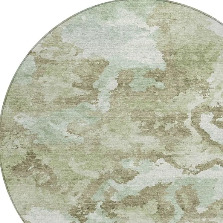 8' Artichoke Green And Fern Green Round Abstract Washable Indoor Outdoor Area Rug