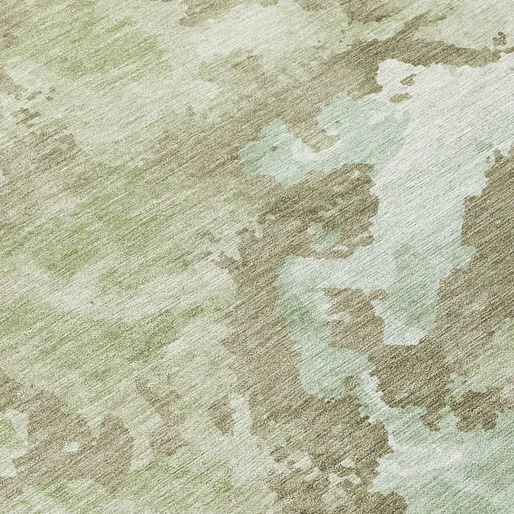 8' Artichoke Green And Fern Green Round Abstract Washable Indoor Outdoor Area Rug