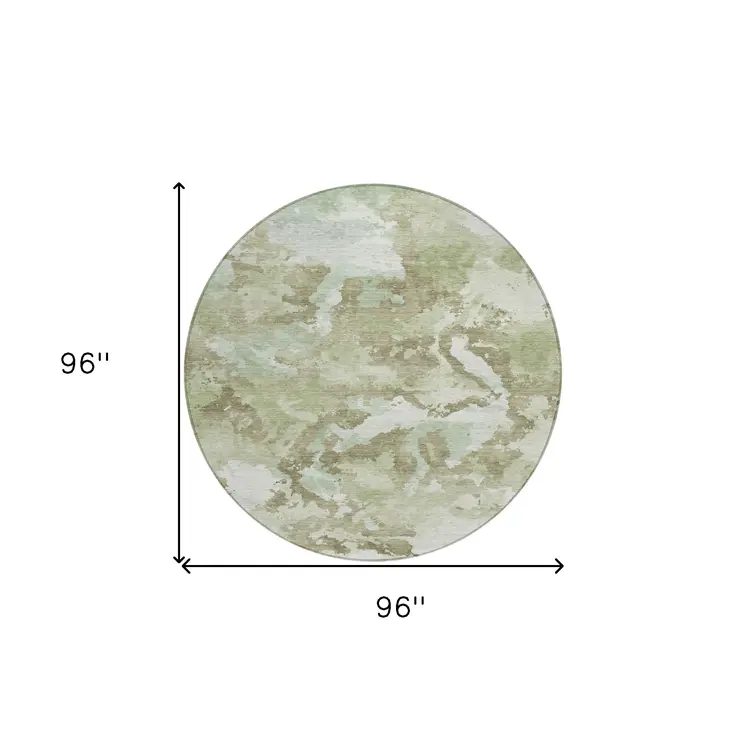 8' Artichoke Green And Fern Green Round Abstract Washable Indoor Outdoor Area Rug