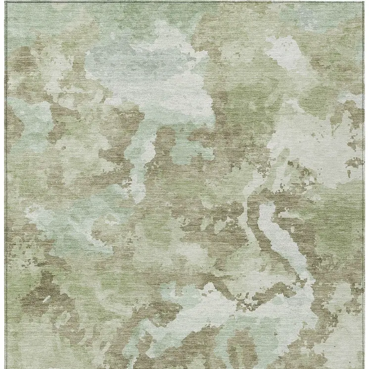 9' X 12' Artichoke Green And Fern Green Abstract Washable Indoor Outdoor Area Rug