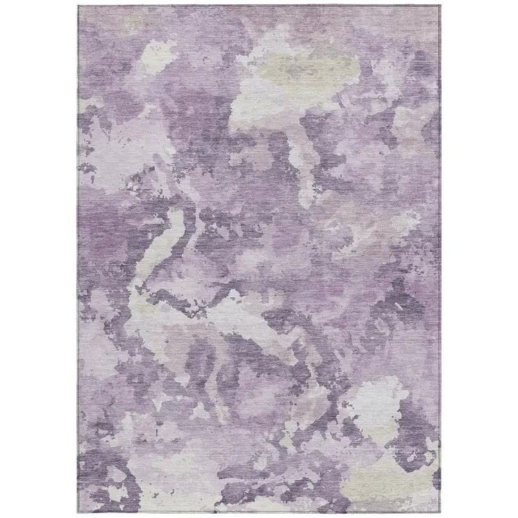 5' X 8' Lavender And Lilac Abstract Washable Indoor Outdoor Area Rug