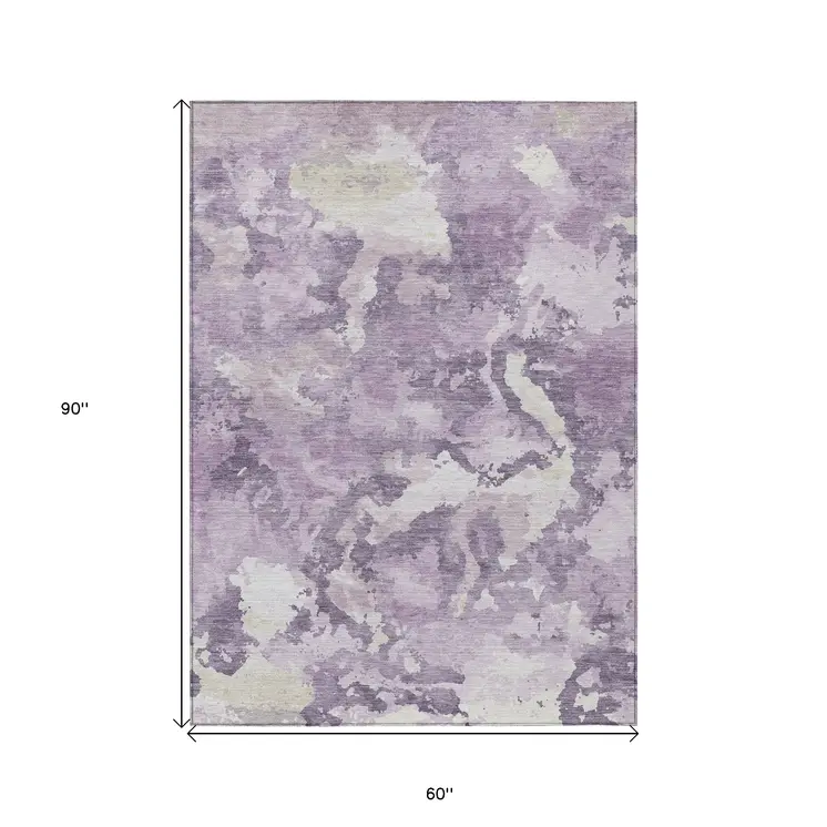 5' X 8' Lavender And Lilac Abstract Washable Indoor Outdoor Area Rug