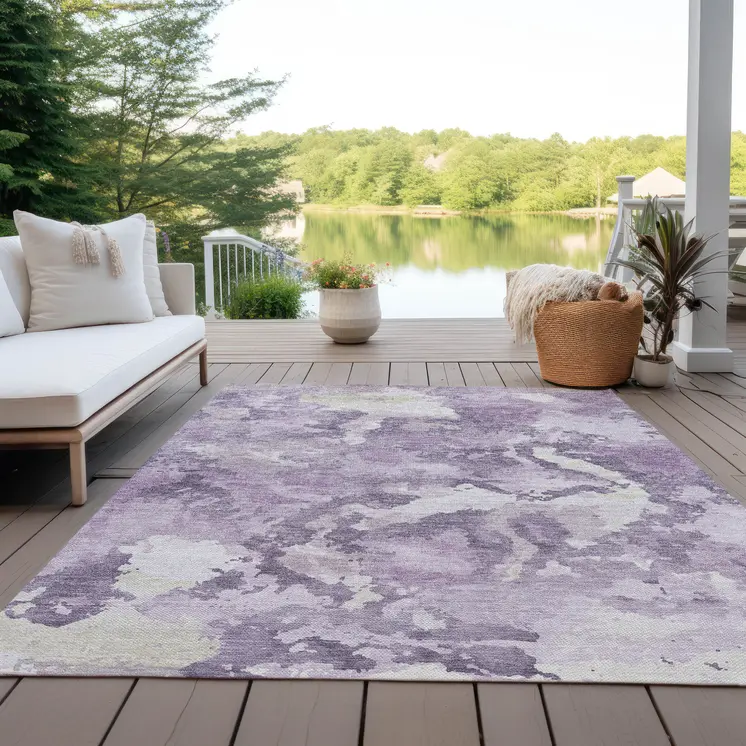 5' X 8' Lavender And Lilac Abstract Washable Indoor Outdoor Area Rug