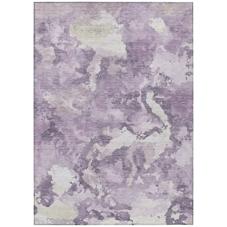 5' X 8' Lavender And Lilac Abstract Washable Indoor Outdoor Area Rug