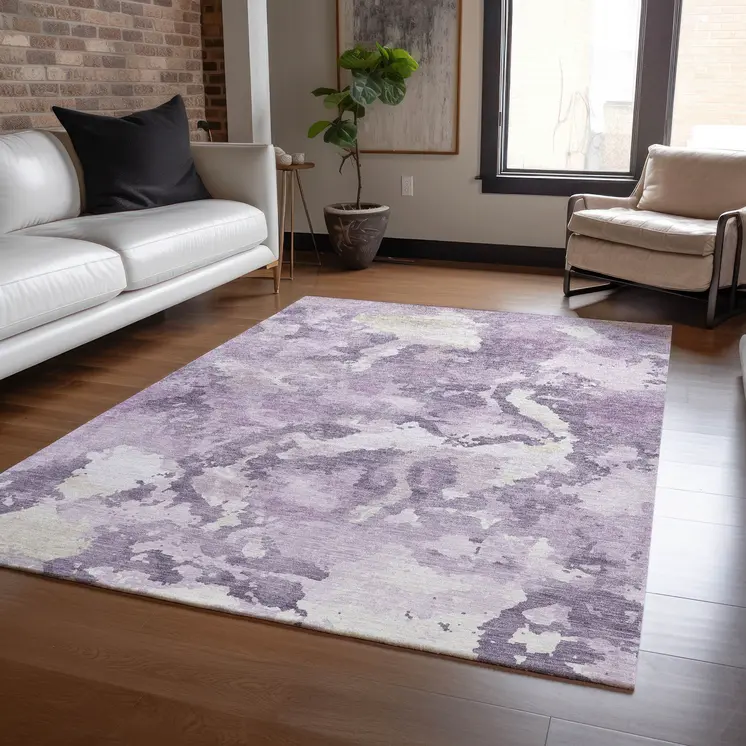 5' X 8' Lavender And Lilac Abstract Washable Indoor Outdoor Area Rug