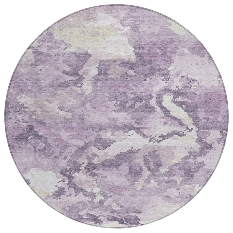 8' Lavender And Lilac Round Abstract Washable Indoor Outdoor Area Rug