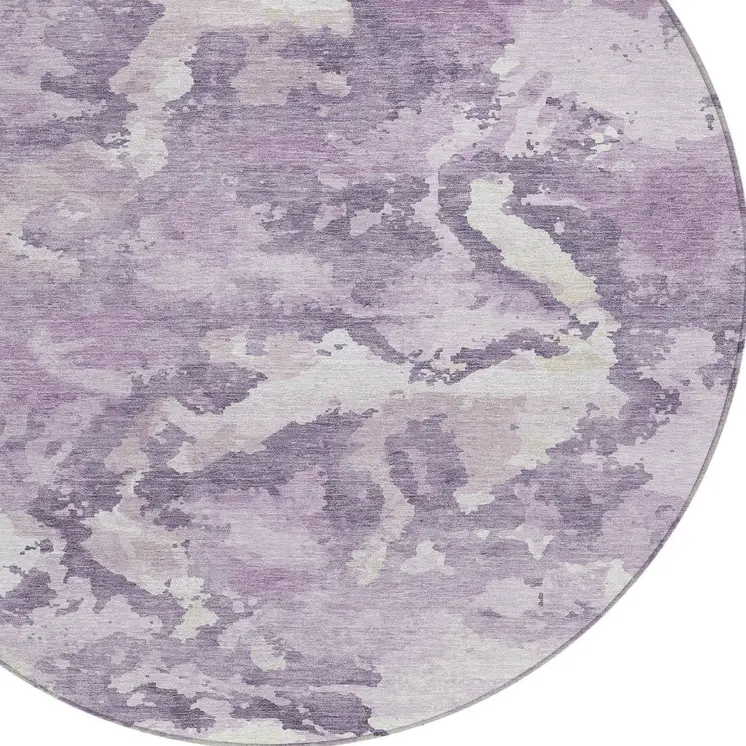 8' Lavender And Lilac Round Abstract Washable Indoor Outdoor Area Rug