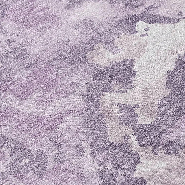 8' Lavender And Lilac Round Abstract Washable Indoor Outdoor Area Rug