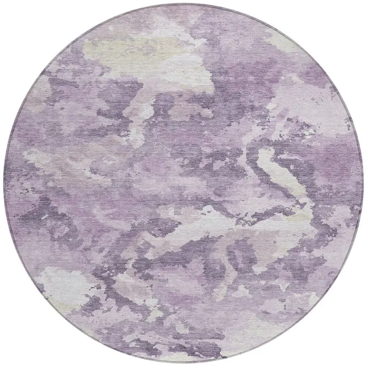 8' Lavender And Lilac Round Abstract Washable Indoor Outdoor Area Rug