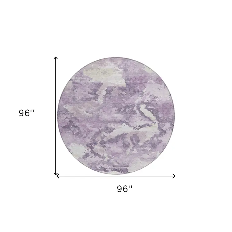 8' Lavender And Lilac Round Abstract Washable Indoor Outdoor Area Rug