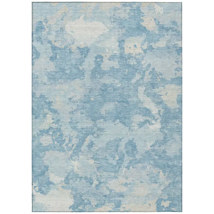 3' X 5' Sky Blue And Denim Blue Abstract Washable Indoor Outdoor Area Rug
