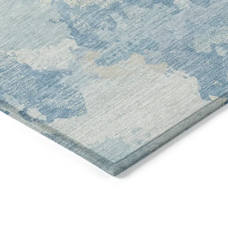 3' X 5' Sky Blue And Denim Blue Abstract Washable Indoor Outdoor Area Rug
