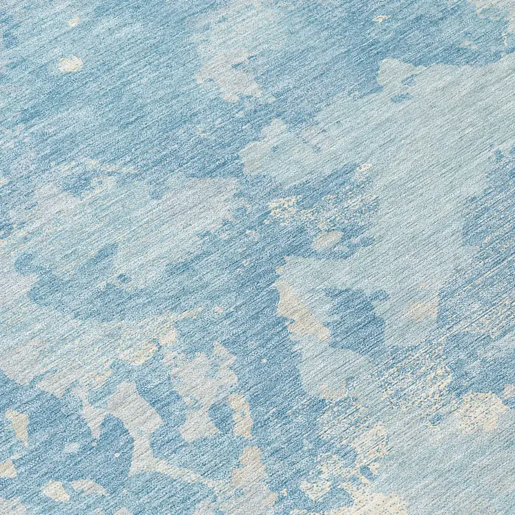 8' Sky Blue And Denim Blue Round Abstract Washable Indoor Outdoor Area Rug