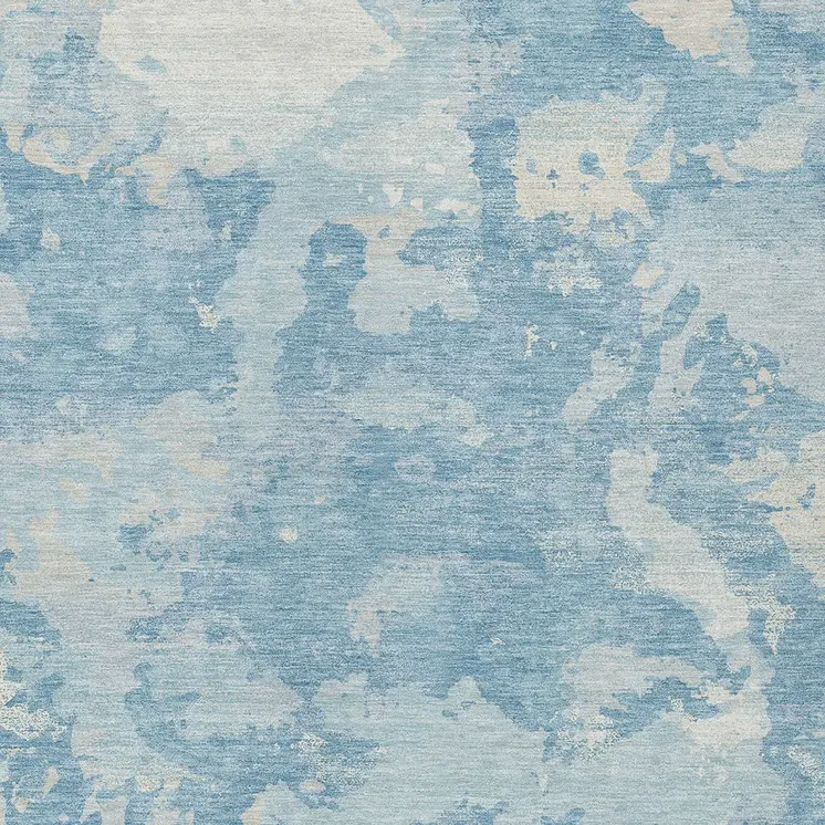 8' X 10' Sky Blue And Denim Blue Abstract Washable Indoor Outdoor Area Rug
