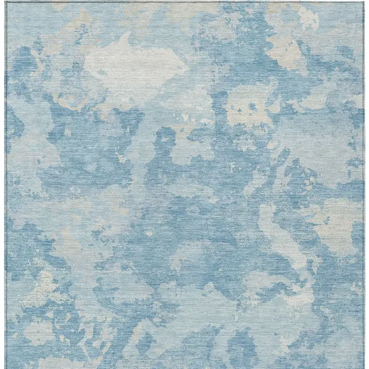 10' X 14' Sky Blue And Denim Blue Abstract Washable Indoor Outdoor Area Rug