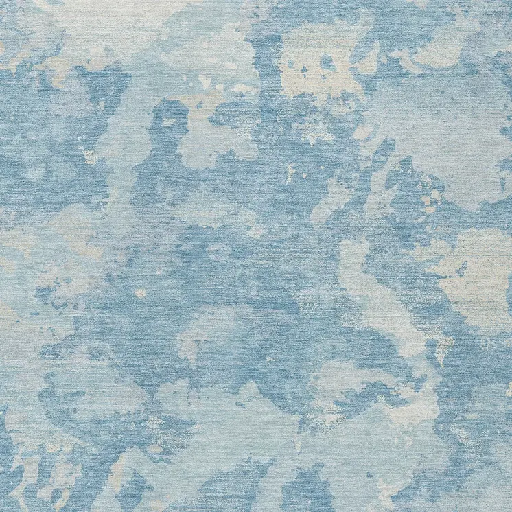 10' X 14' Sky Blue And Denim Blue Abstract Washable Indoor Outdoor Area Rug