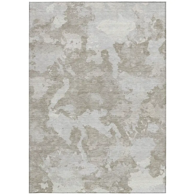 3' X 5' Taupe And Brown Abstract Washable Indoor Outdoor Area Rug