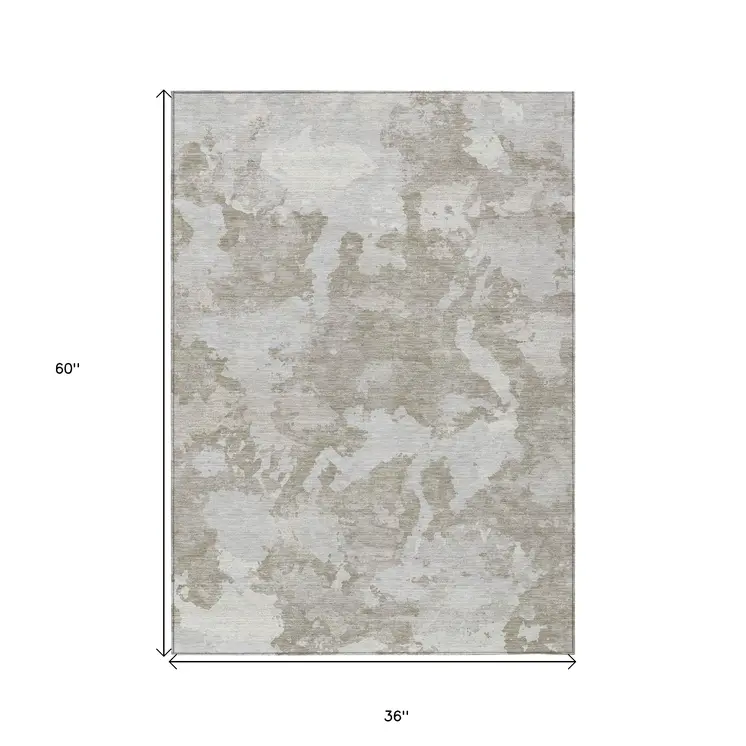 3' X 5' Taupe And Brown Abstract Washable Indoor Outdoor Area Rug