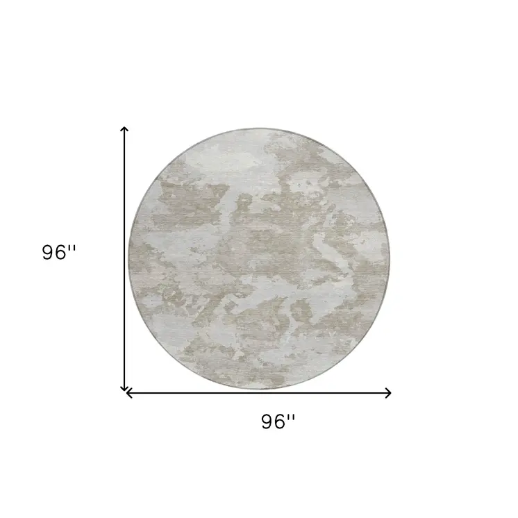8' Taupe And Brown Round Abstract Washable Indoor Outdoor Area Rug